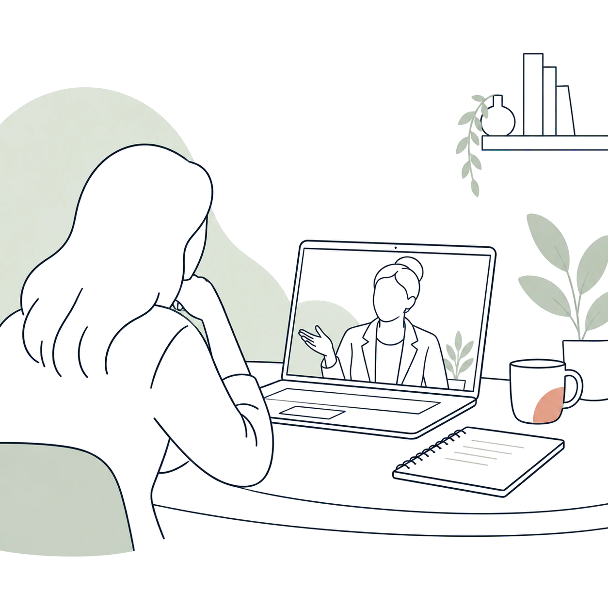 Client meeting virtually with a clinician for a psychological assessment.